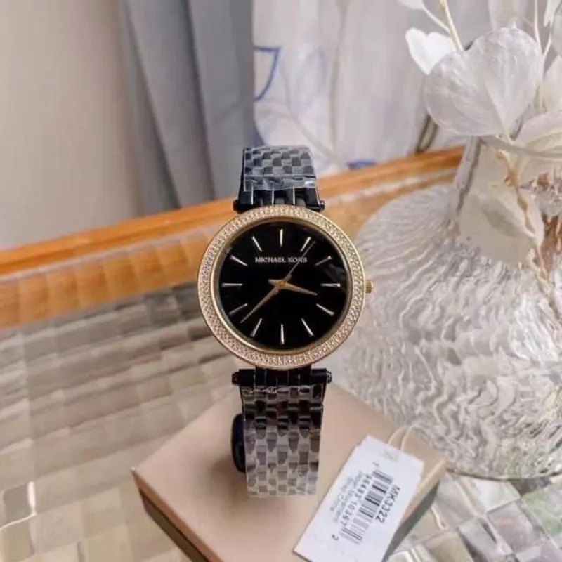 Michael Kors Darci Black ion Plated Gold Bezel Ladies Watch- MK3322